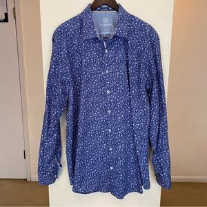 Bugatchi XXL Men’s Classic Fit Blue Floral Print Long Sleeve Button Down Shirt